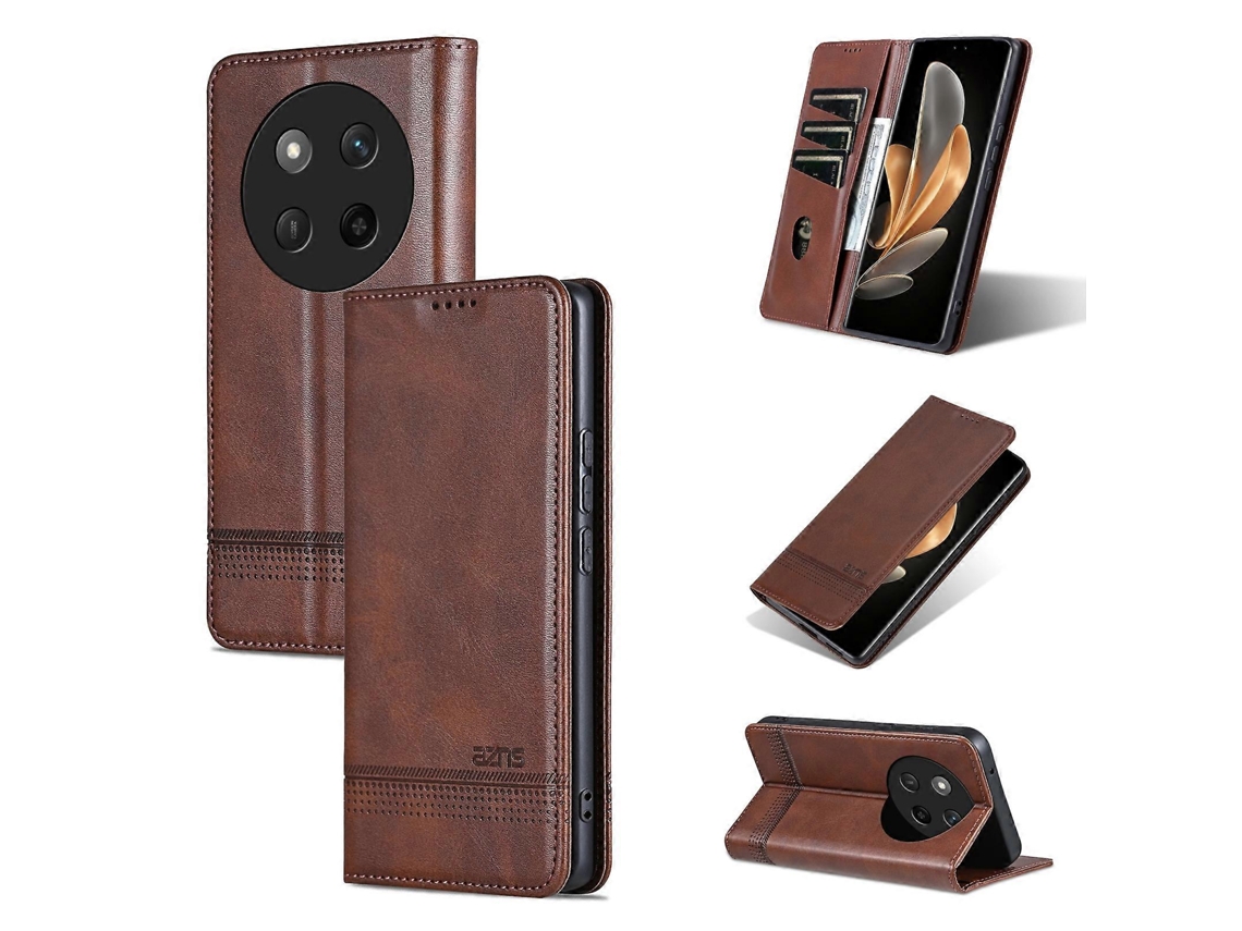 Capa De Celular Flip De Couro Com Textura De Bezerro Magnética Azns Para Honor X60 Pro