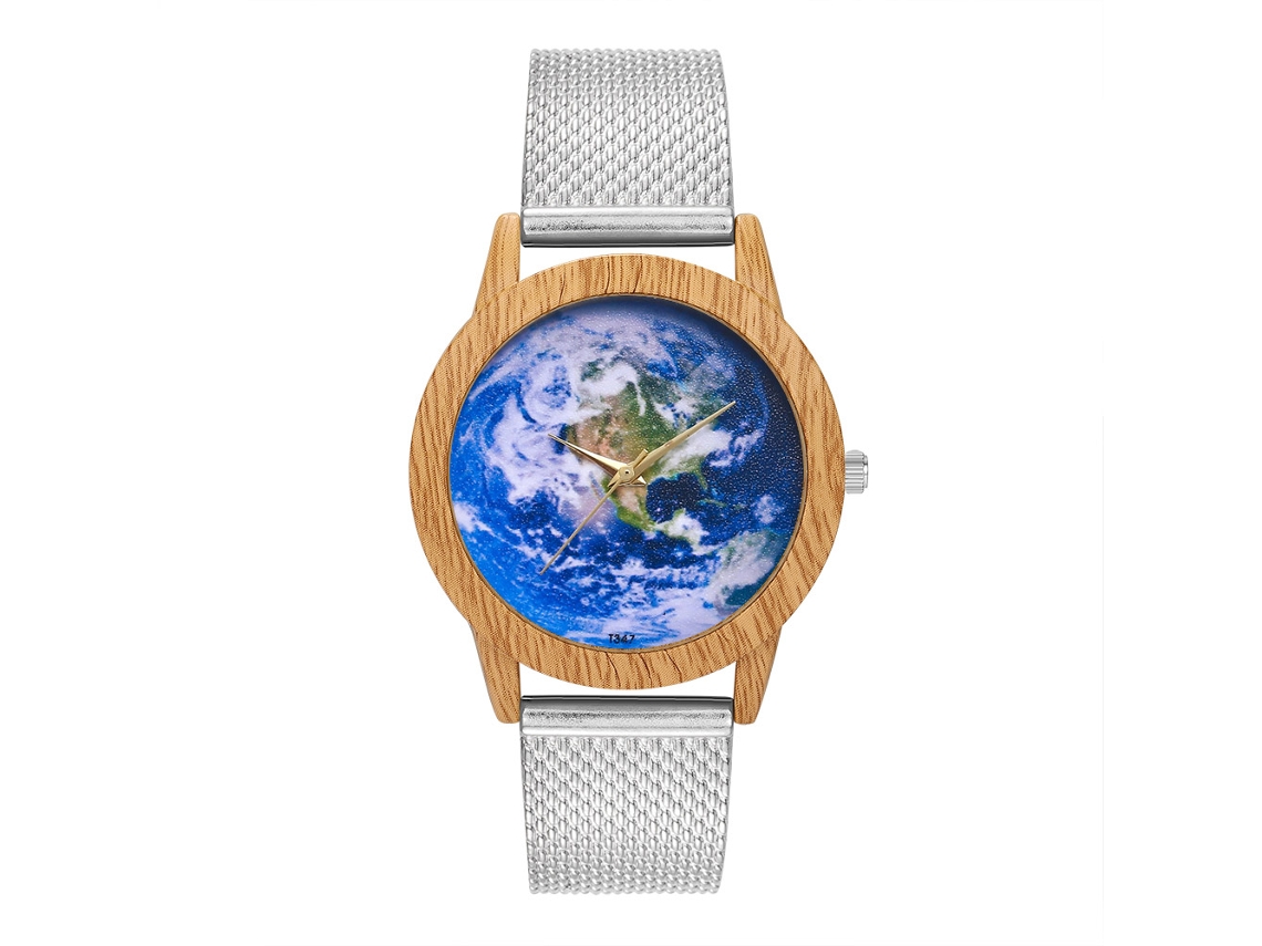 Reloj De Cuarzo Con Correa De Silicona Unisex Dial Azul Globo Casual Zhoulianfa Plata