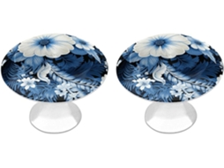 Conjunto De 2 Puxadores Aço Inoxidável Para Armários Cozinha, Com Estampa Floral Azul E Branca Personalizada Ideais Para