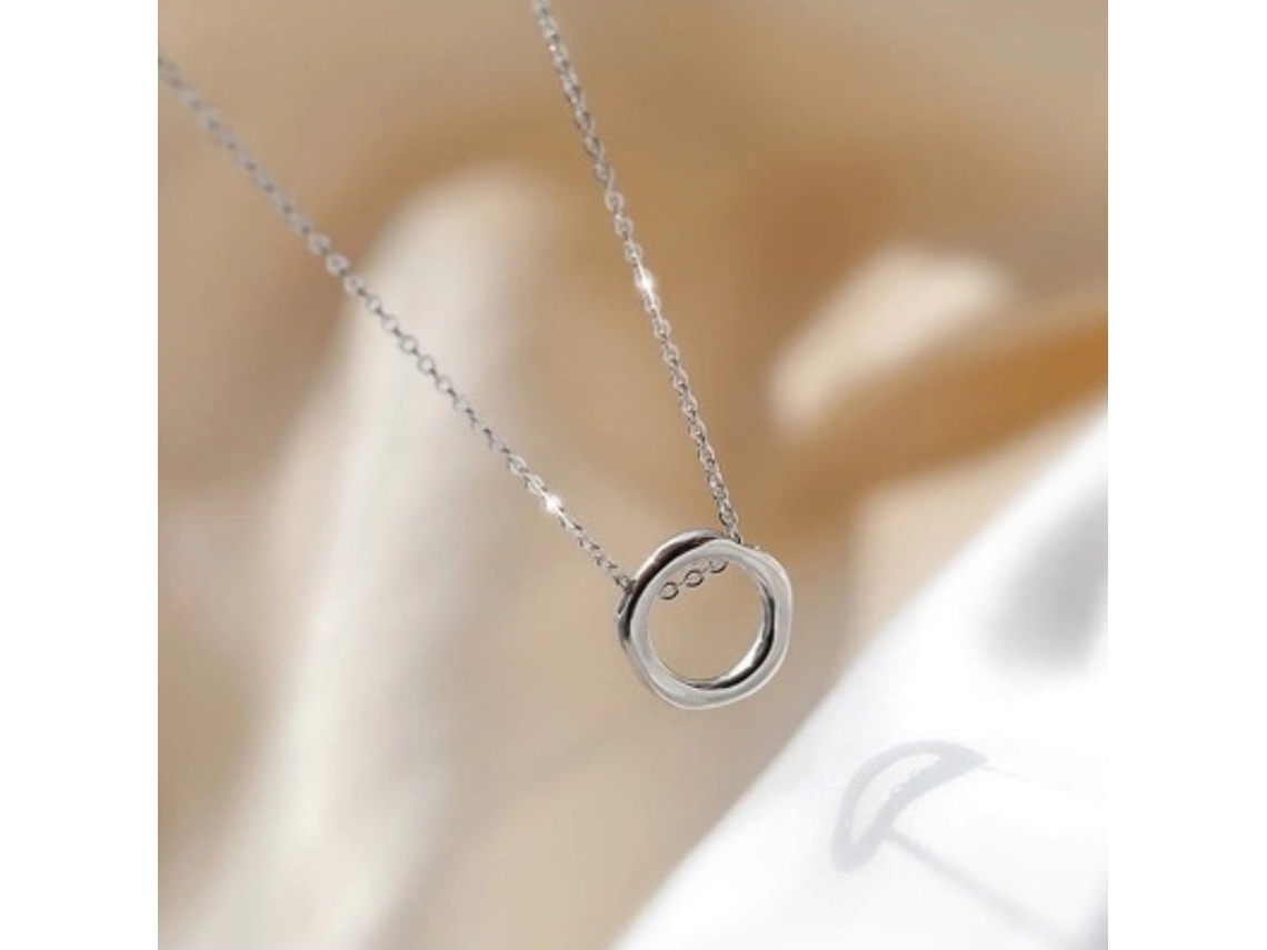Perfeição ~ Prata S925, Colar da Sorte com Pingente Circular Irregular, Acabamento Polido Simples e Elegante MDUG (ouro Branco)