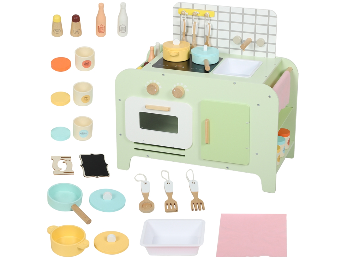 Conjunto de brincadeiras em MDF, 15 acessórios, armários, 40cm, a partir de 3 anos, Verde