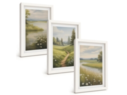 Composição De Quadros Paisagem De Primavera, Rio E Prado Espelharte (3 Peças 20x30 Cm)