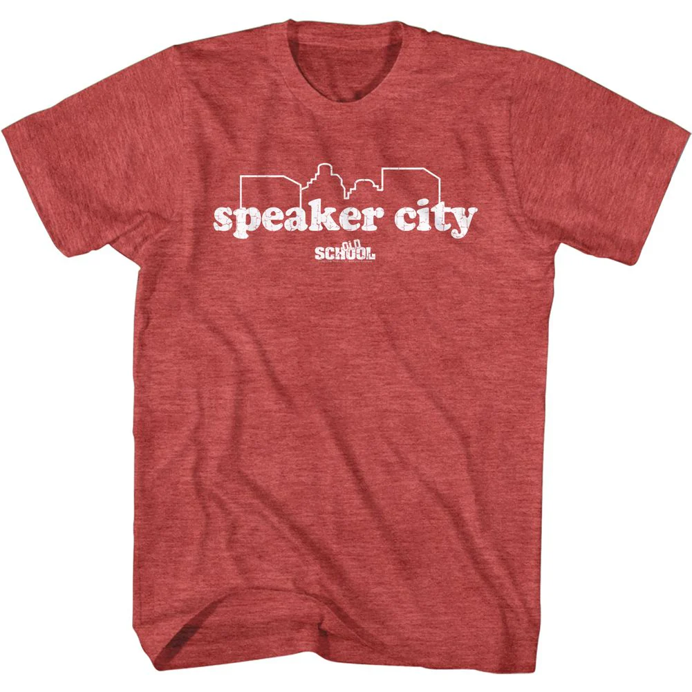 Unisex Adult T-shirt Rockinstone Old School Movie Speaker City Heather Red Sizel