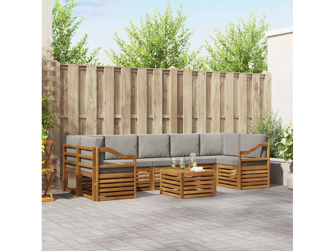 Vidaxl Conjunto De Sofás Para Exterior 8 Pcs Cinza Natural E Claro