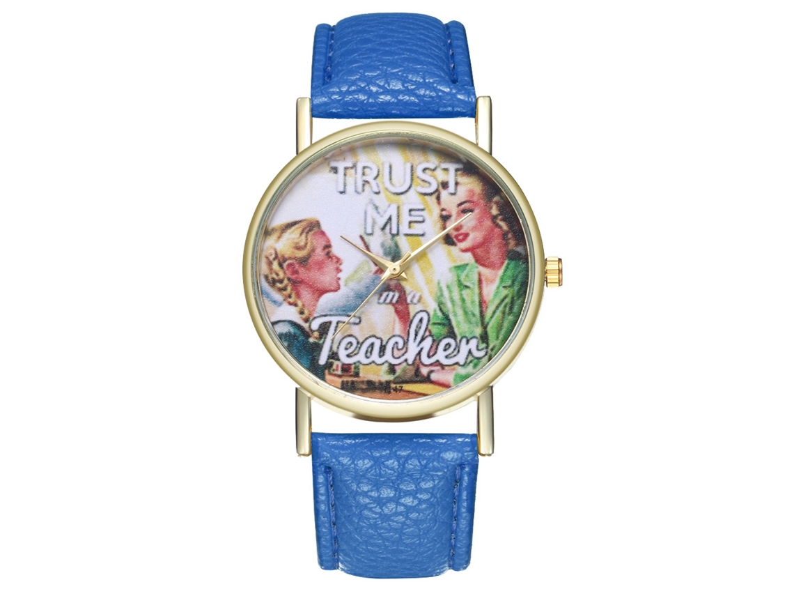Relógio feminino analógico de quartzo com pulseira de PU, mostrador com desenho animado, presente perfeito para casais (azul royal)