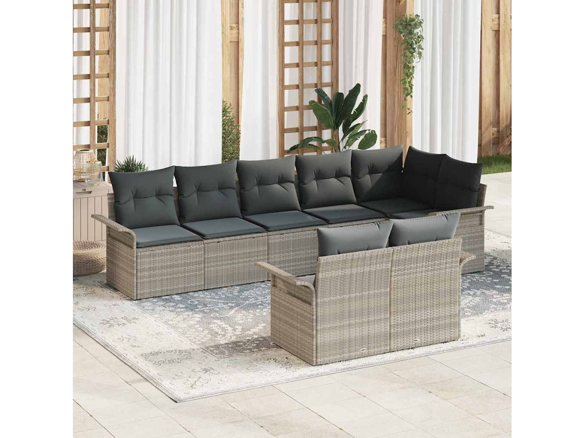 Vidaxl Conjunto De Sofá De Jardim 8 Unid. Cinzento-claro Vime Pe