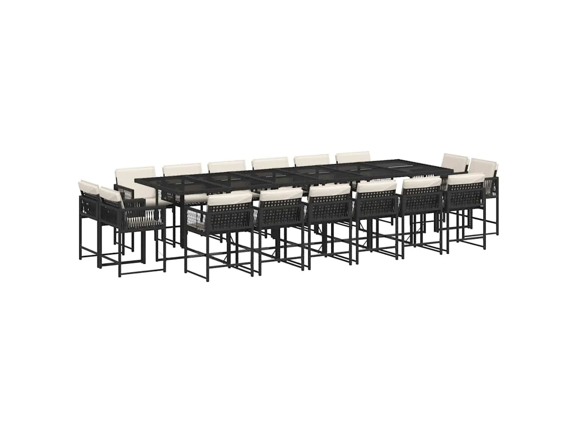Conjunto de Jantar 17 Pcs para Jardim com Almofadões Vime Pe Preto MAISON EXCLUSIVE (17 pcs)