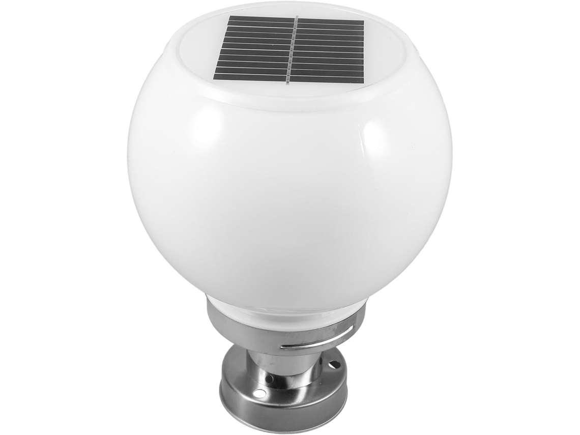 Luminária De Pilar Solar Led Branca Redonda De 200 Mm, Alimentada Por Energia Solar, Iluminação Decorativa Para Exteriores.