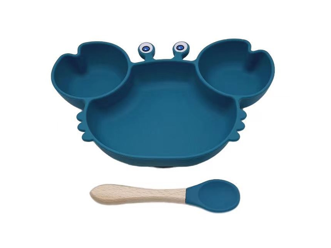 Conjunto de Colher e Garfo para Bebês Pratos de Silicone com Sucção RNEMITERY