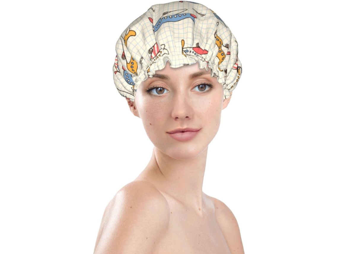 Touca De Banho Feminina, Reutilizável, Impermeável, Dupla Camada, Com Elástico, Ideal Para Cabelos Longos, Com Estampa