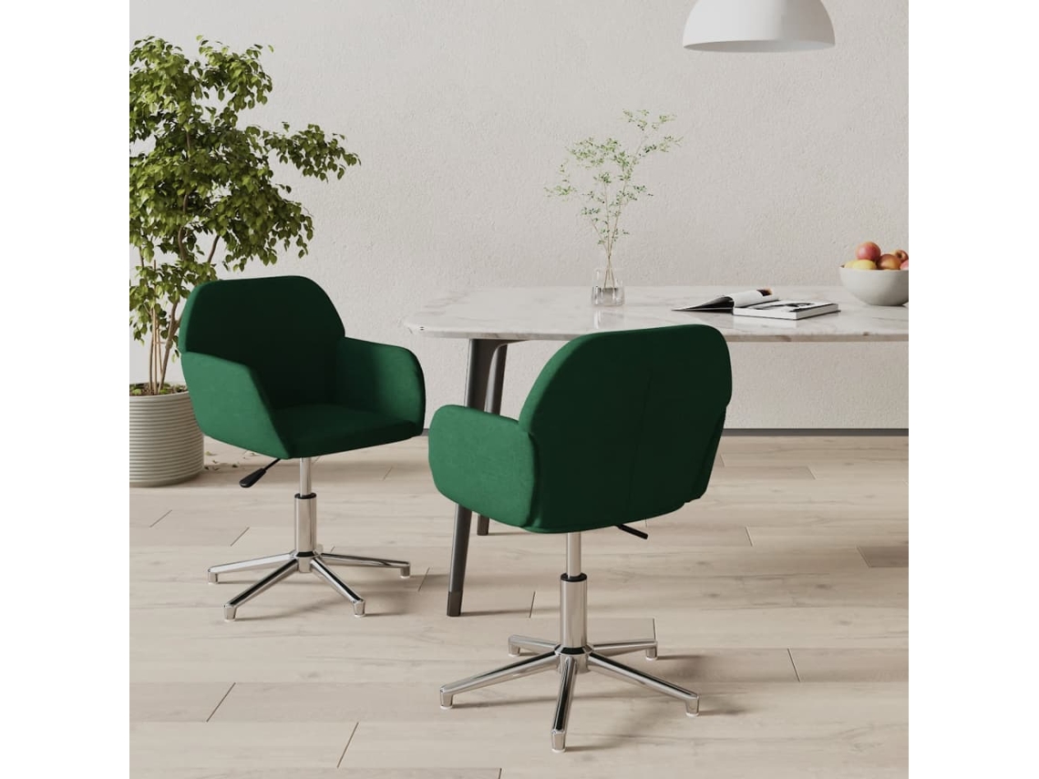 Vidaxl Cadeiras De Jantar Giratórias 2 Pcs Tecido Verde-escuro