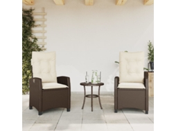 Vidaxl Cadeiras Jardim Reclináveis 2pcs C/ Almofadões Vime Pe Castanho