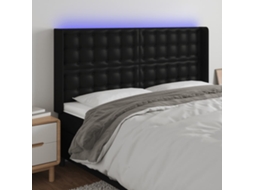 Vidaxl Cabeceira Cama C/ Led Couro Artificial 147x16x118/128 Cm Preto