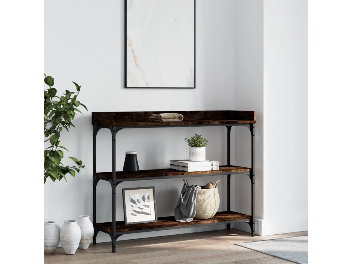 Vidaxl Mesa Consola C/ Prateleiras 100x30x80 Cm Carvalho Fumado