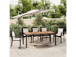 Vidaxl Mesa De Jardim C/ Tampo De Madeira Vime Pe/acácia Maciça Preto