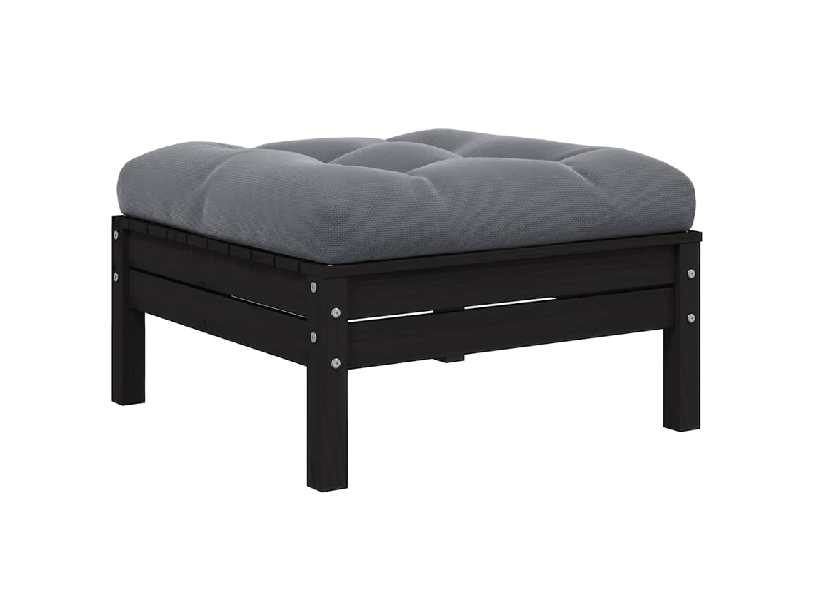 Vidaxl Apoio Pés P/ Jardim Com Almofadão Antracite Pinho Maciço Preto