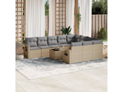 Vidaxl 11 Pcs Conjunto Sofás de Jardim C/ Almofadões Vime Pe Bege