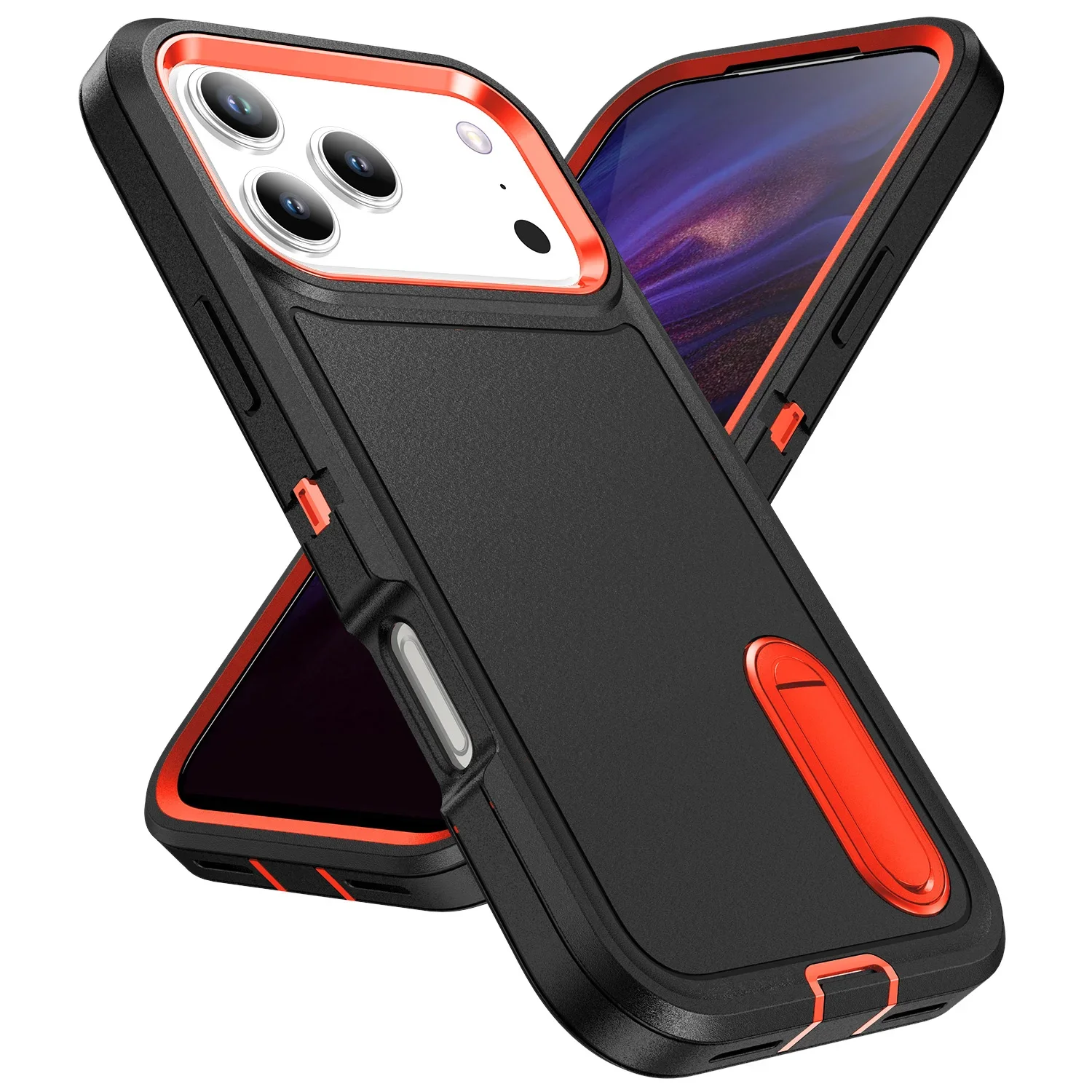 (preto/laranja, Iphone 12 Pro Max) Capa Resistente A Impactos, Proteção Reforçada, Suporte Invisível Integrado.