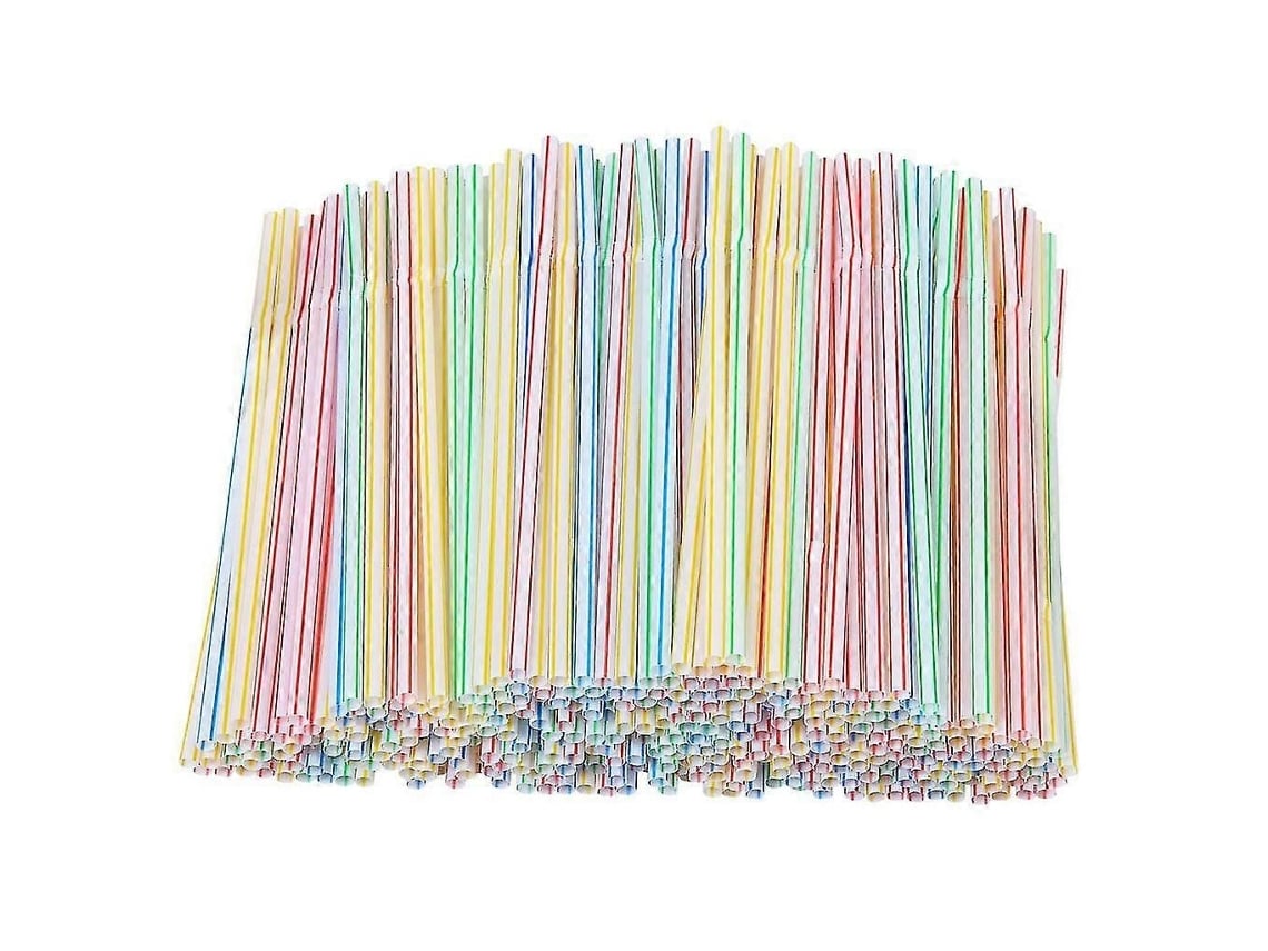300 Canudos Plásticos Para Beber, 8 Polegadas De Comprimento, Listrados Multicoloridos, Dobráveis