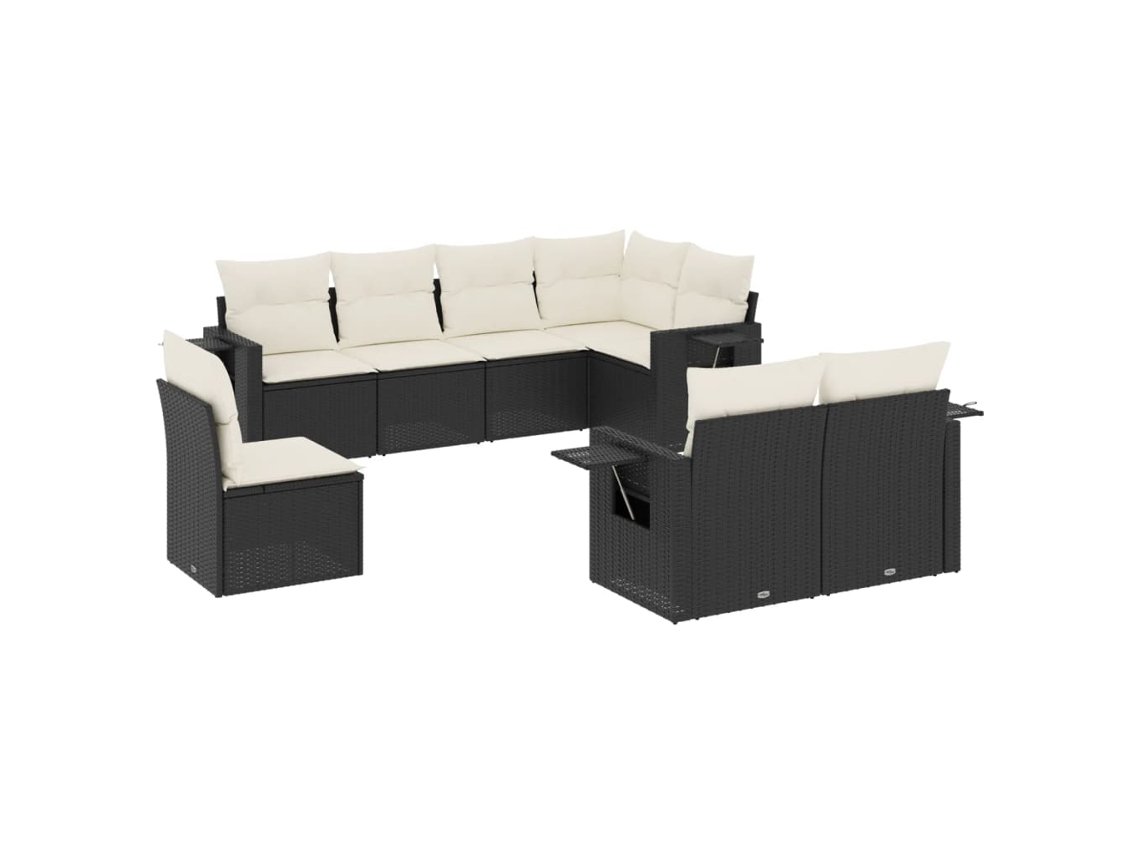 Conjunto de 8 sofás de jardim com almofadões Vime Pe Preto MAISON EXCLUSIVE (8 peças)