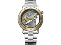 Lurelia Relógio Mecânico Masculino, Automático, Mostrador Esqueleto, Aço Inoxidável, Prata, Dourado