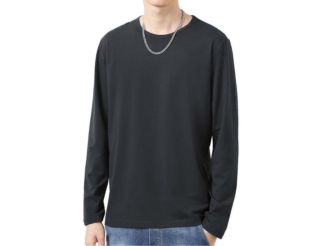 Camiseta Masculina com Gola o e Manga Longa, Tecido de Poliéster, Outono Inverno, Estilo Casual, Slim, Cor Solida S/MARCA