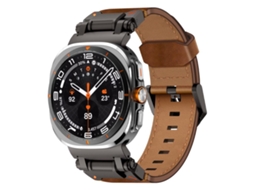 Bracelete Couro para Samsung Galaxy Watch Ultra XIAOMOYU com cabeça de aço inox preta (47mm)