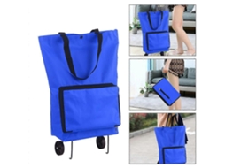 Carrinho de Compras Dobrável com Rodas, Reutilizável, para Compras e Viagens, Azul. GOKOCO