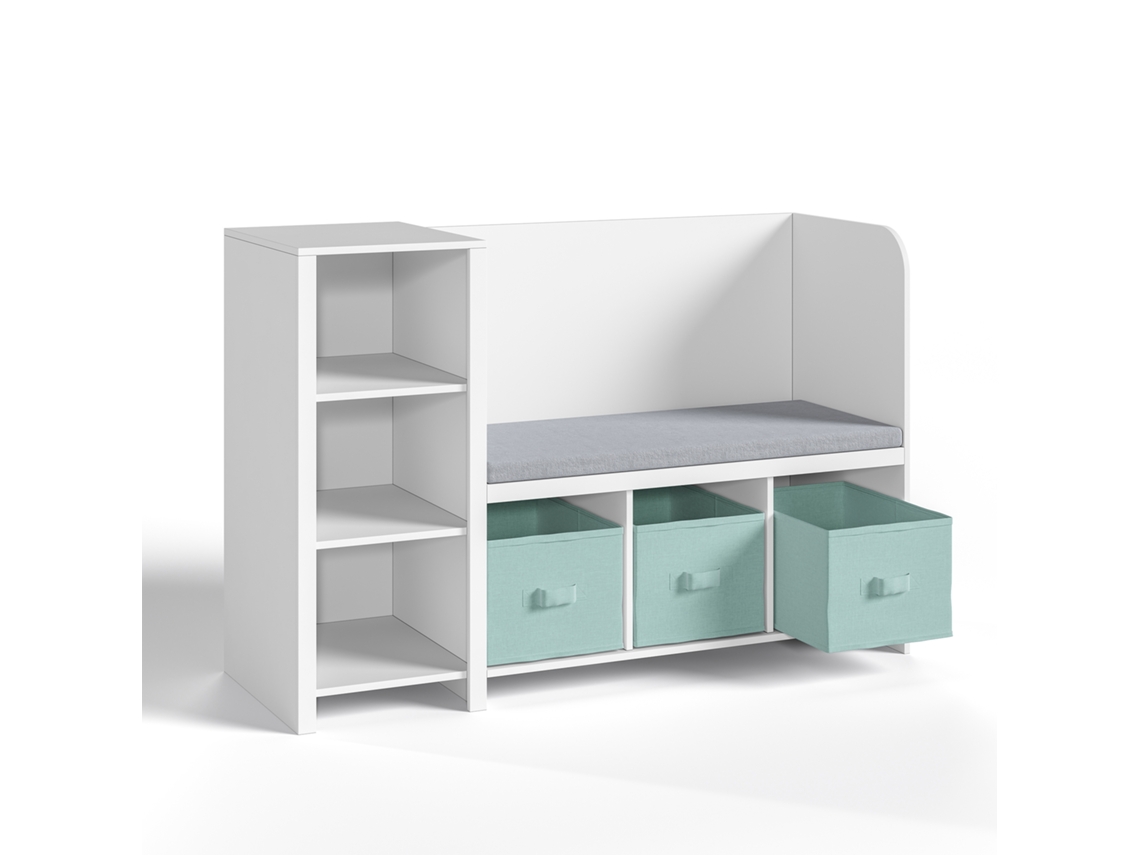 Estante De Livros Para Crianças Com Banco Høylandet 76x112x40 Cm - Branco/verde [EN.CASA]
