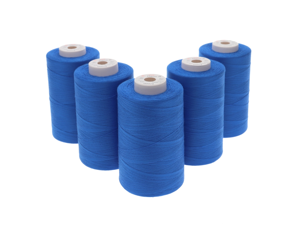 Conjunto de 5 fios de poliéster Dacor 120, 5.000 metros, cor azul 0021, SEWFIL