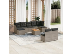 Vidaxl 10 Pcs Conjunto Sofás de Jardim C/ Almofadões Vime Pe Cinzento