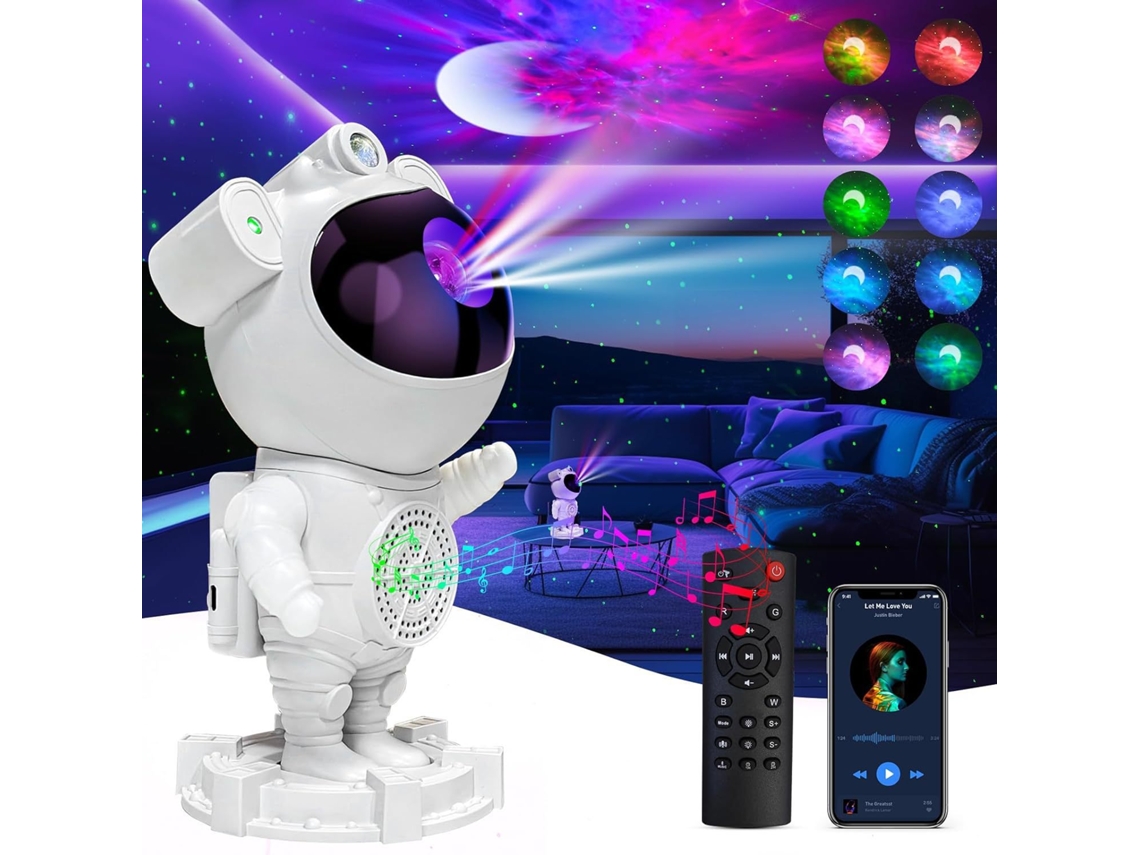 Projetor Galáxia Astronauta, Projetor de Céu Estrelado, Alto, Falante Bluetooth, com Temporizador e Controle Remoto BRILVIBERA