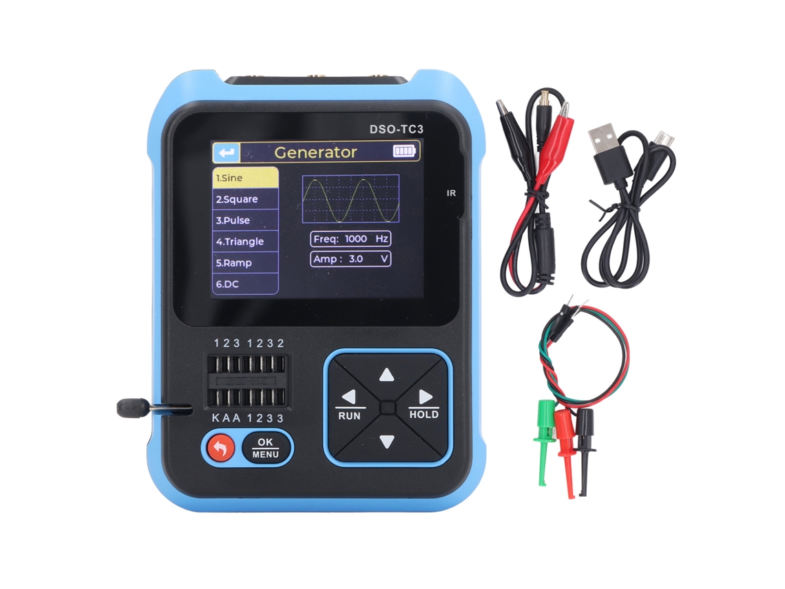 Osciloscópio digital 3 em 1 Fnirsi, um dispositivo integrado multifuncional portátil da Mão.