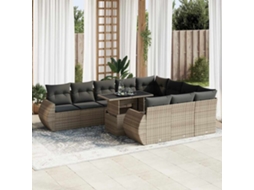 Vidaxl 11 Pcs Conjunto Sofás De Jardim C/ Almofadões Vime Pe Cinzento