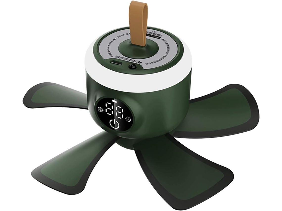 Ventilador de camping com controle remoto, LED e USB