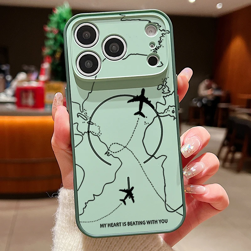 Capa Magnética Rígida De Policarbonato Para Iphone 14 Pro Max Com Estampa De Avião (verde).