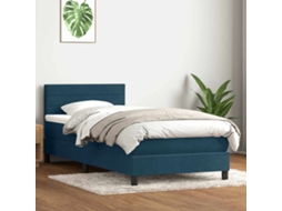 Vidaxl Cama Com Molas/colchão 80x220 Cm Veludo Azul-escuro