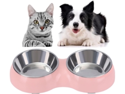 1 Unidade de Comedouro e Bebedouro Multifuncional em Aço Inoxidável para Cães e Gatos, Tigela Multifuncional para Ração, e Bebedouro Rosa AQUAFORGE