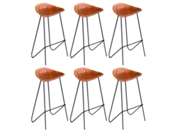 Vidaxl Cadeiras De Bar 6 Pcs Couro Genuíno Castanho