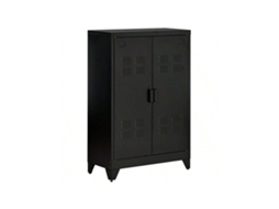 Armário 75x33x110cm Com Porta De Persiana, Prateleira, Preto, Ideal Escritório Ou Sala Hvorstur