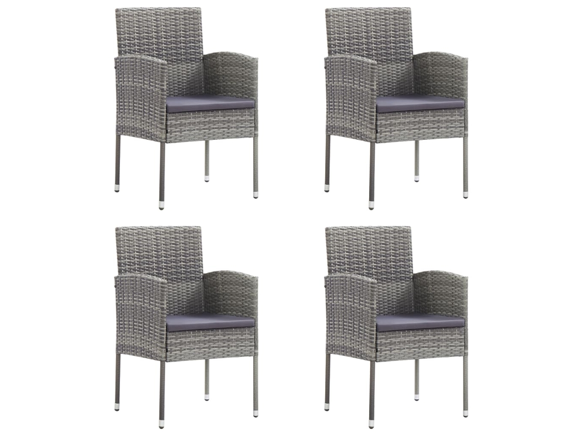 Conjunto 4 Cadeiras jardim c/ almofadões cinza escuro VIDAXL vime PE cinza