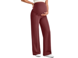 Calça de Ioga para Gestantes com Bolso na Barriga, Calça Elástica para Trabalho/casual, Cor Vinho, M PANOONA