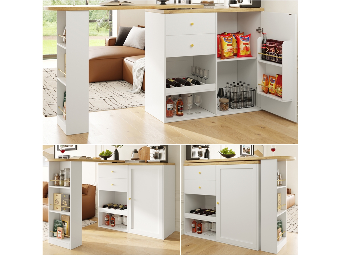 Mesa Giratória 105x39x102cm, 2 Gavetas, Porta Deslizante.-mh
