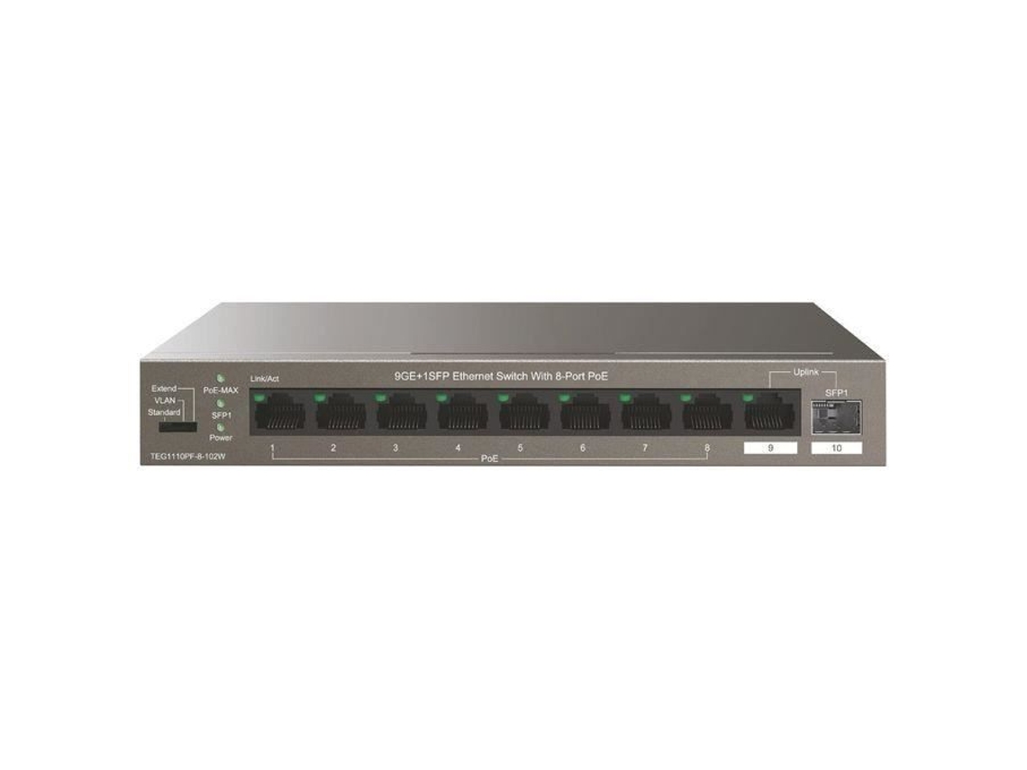 Tenda poe switch gigabit 10 portas 9ge 1sfp poe switch 102w com 8 portas poe plug and play caixa de metal para vigilância por vídeo TENDA