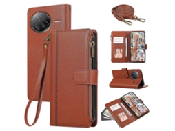 Capa De Couro Com Zíper E Alça De Ombro/pulseira Para Xiaomi Poco F7 Ultra 5g / Redmi K80 Pro 5g Com Vários Compartimentos Para Cartões