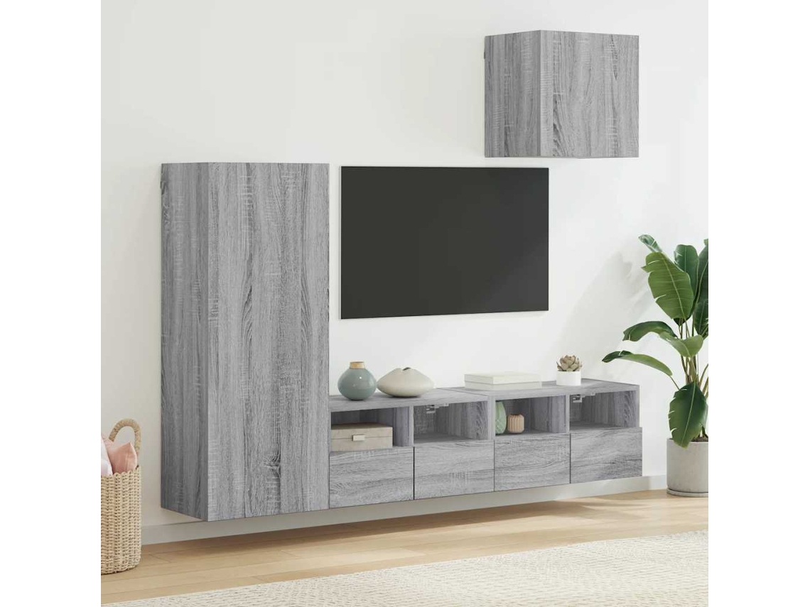 Vidaxl 4 Pcs Móveis De Parede P/ Tv Derivados De Madeira Cinza Sonoma