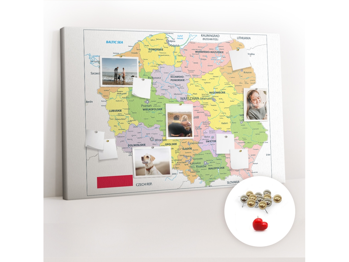 Painel De Cortiça Para Parede Mapa Da Polónia Para O Quarto Das Crianças Espelharte (120x80 Cm)