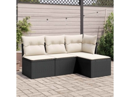 Vidaxl 4 Pcs Conjunto De Sofás Para Jardim C/ Almofadões Vime Pe Preto