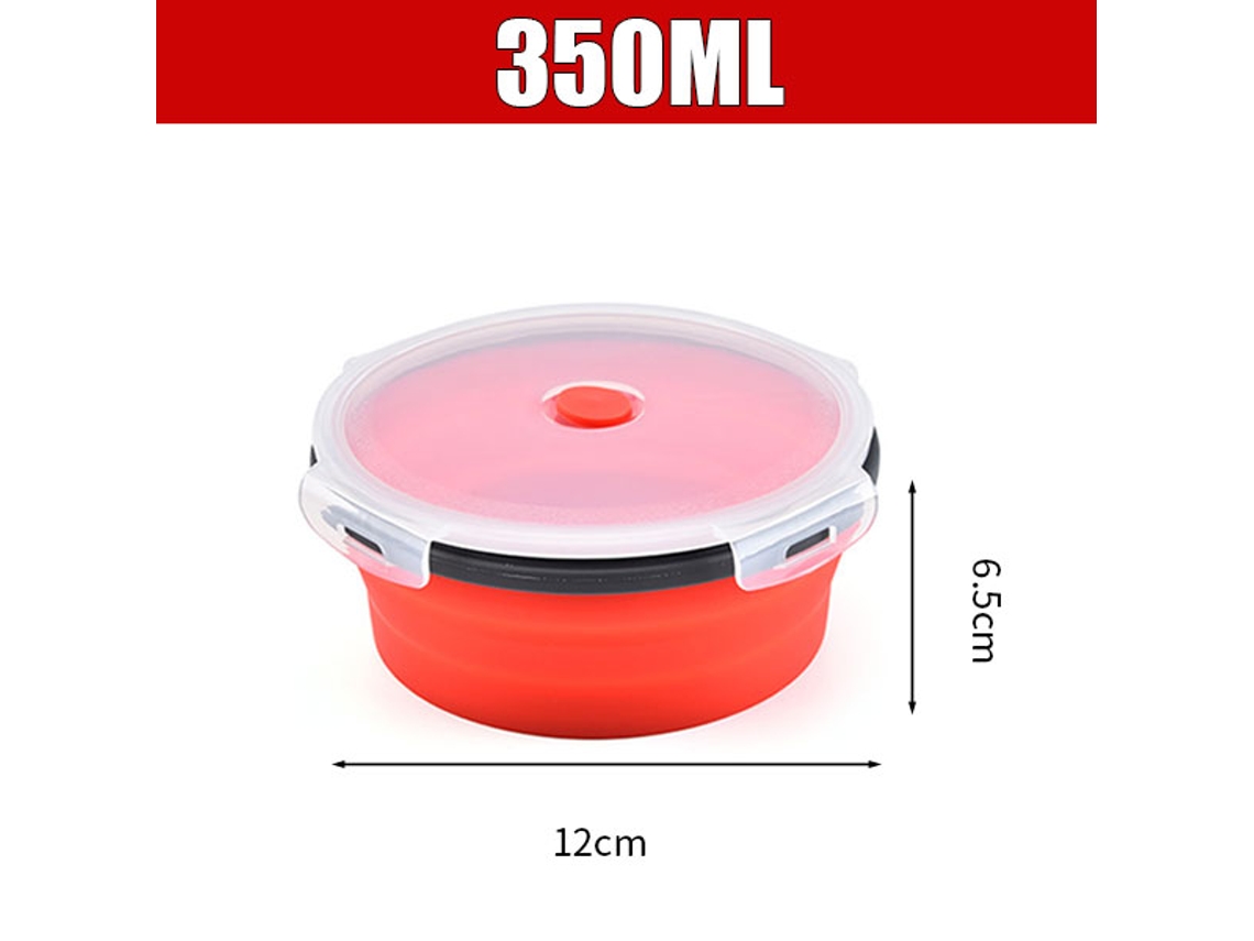 Lancheira Redonda de Silicone, Dobrável com Tampa, Portátil e Própria para Micro ondas. MDUG (vermelha 350ml)