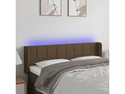 Cabecero con luces LED, tela marrón, 147x16x78/88 cm